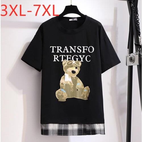 New 2021 summer plus size tops for women large loose casual short sleeve black cotton print cartoon T-shirt 3XL 4XL 5XL 6XL 7XL