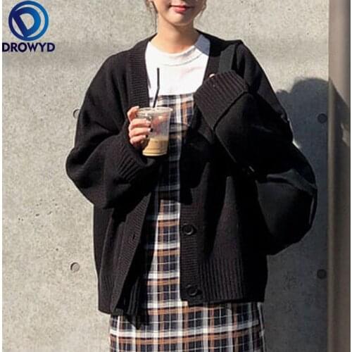 2021 Autumn and Winter Korean Style Retro Loose Knit Sweater Cardigan Jacket Trendy Women Single-breasted Thick V-neck Jacket