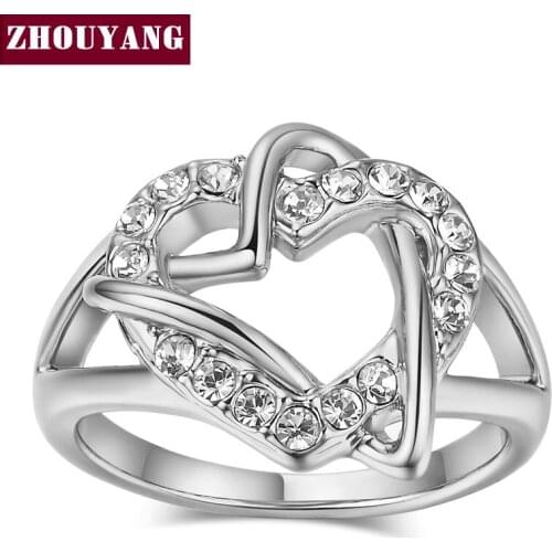 ZHOUYANG Top Quality ZYR342 Fashion Design Engagement Silver Color Wedding Ring Austrian Crystals Full Sizes