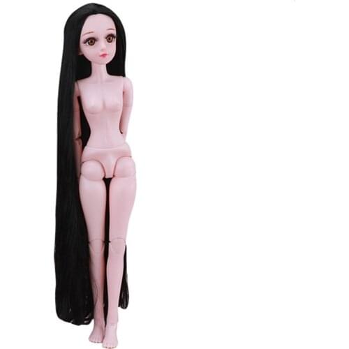 1/3 60cm Long Straight Hair Doll Naked Body 21 Moveable Joints 3D Real Eyes Female Figure Body DIY Hair for Dolls