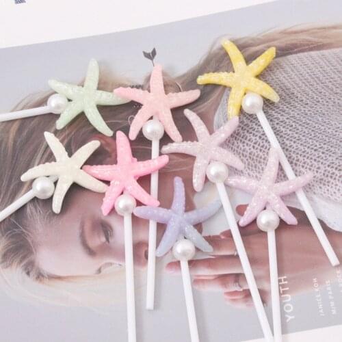 6pcs Birthday Cake Toppers Cute Starfish Cupcake Topper Little Mermaid Party Decor Under The Sea Ocean Birthday Party Supplies