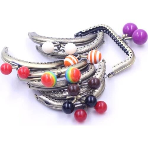 8.5cm Bronze Tone Ruffled Metal Purse Frame Kiss Clasp Clutch Buckle Candy Color Round Head DIY Handbag Hardware Accessories