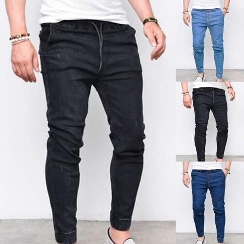 80% Hot Sales Plus Size Men Jogger Skinny Pants Elastic Waist Pencil Jeans Denim Trousers