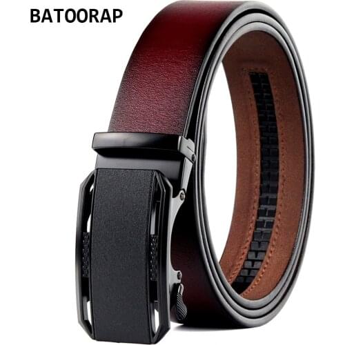 BATOORAP Designer Belt Luxury Brand Wine Red Cowskin Trouser Strap Male Matte Click Buckle Alloy Leather Belt For Men BA-FGZ016