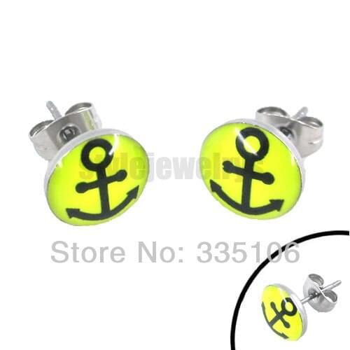 Free Shipping! Enamel Anchor Signet Earring Body Piercing Stainless Steel Jewelry Fashion Yellow Earring Studs SJE370025-2