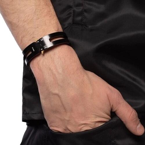 Metal Buckle Bracelet For Men Women 20FW Hip-Hop Punk Bangle 1017 Alix 9SM 19-0007 Openwork Logo Letter Stainless Steel Bracelet