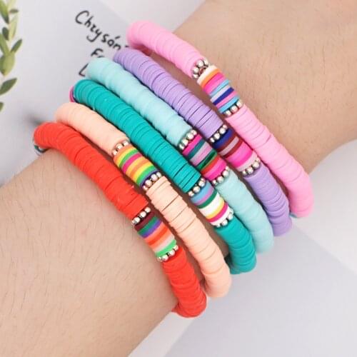 Go2Boho Heishi Disc Beads Bracelets Women Fashion Jewelry Polymer Clay Bracelet Summer Beach Elastic Pulseras Wholesale Price