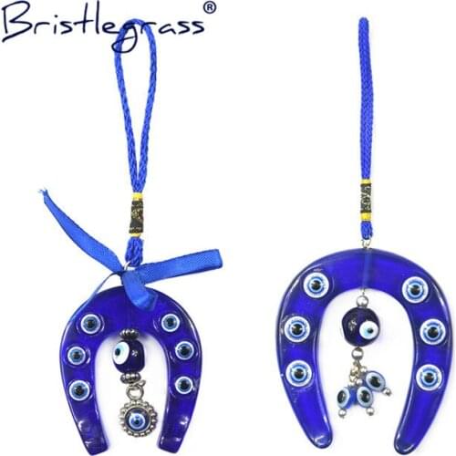 BRISTLEGRASS Turkish Blue Evil Eye Resin Horseshoe Bowknot Amulets Lucky Charm Wall Hanging Pendant Pendulum Blessing Gift Decor
