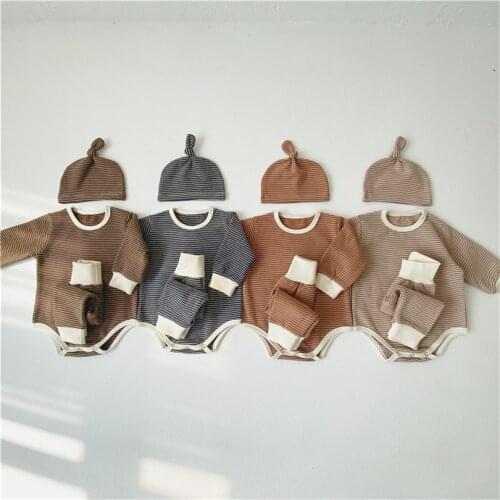 Newborn Baby Pajamas Set Romper +Pants +Hat 3Pcs Baby Clothes Set Overalls Baby Boys Nightwear Outfits Baby Girls Sleepwear