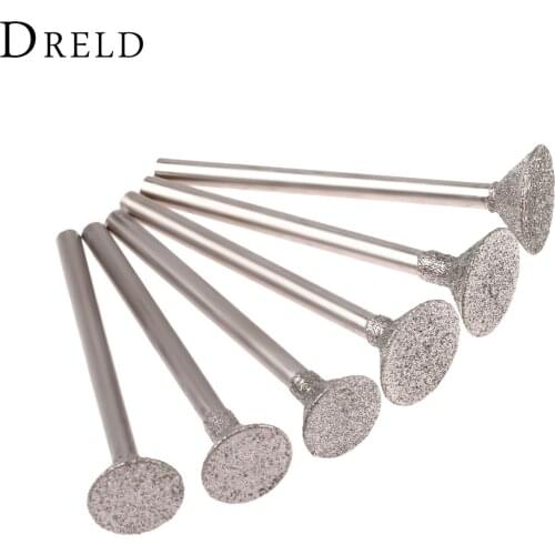 DRELD 6Pcs Dremel Accesories Drill Diamond Grinding Head Burrs Bits 3mm Shank Jade Stone Carving Polishing Engraving Tool