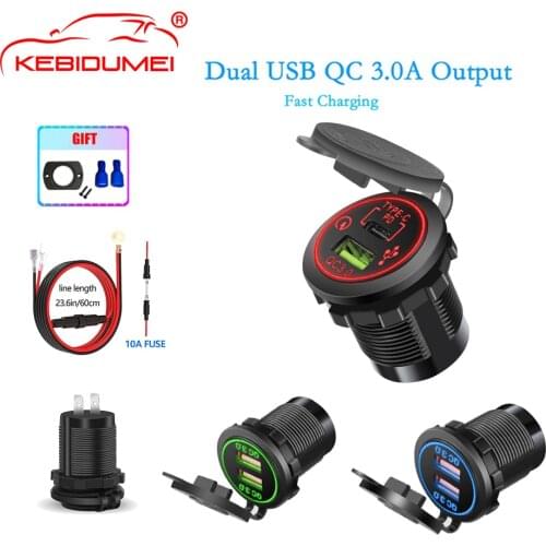 KEBIDUMEI PD/QC 3.0 36W Waterproof Universal Motorcycle Car Truck Boat Dual USB Charger Socket For Phone Tablet Camera GPS DVR