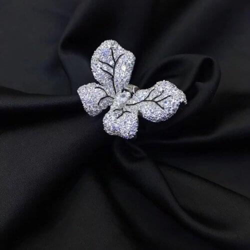 Insect butterfly ring adjusable size fine women jewelry pave ston 925 sterling silver free shipping cute