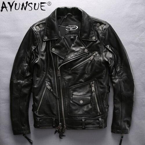 High Quality Leather Jacket Men Streetwear Motorcycle Jackets Coawhide Coat Fashion Mens Clothing De Cuero Genuino 2021 WPY3748