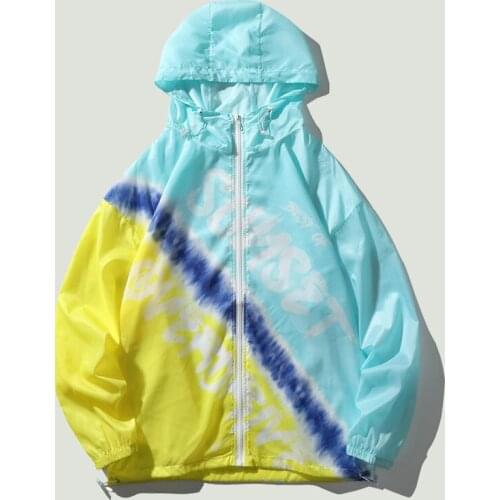 Fashion Mens Printed Sun-Proof Clothing Summer Casual Oversized Zipper Long Sleeve Hooded Sun Protection Jackets for Couples