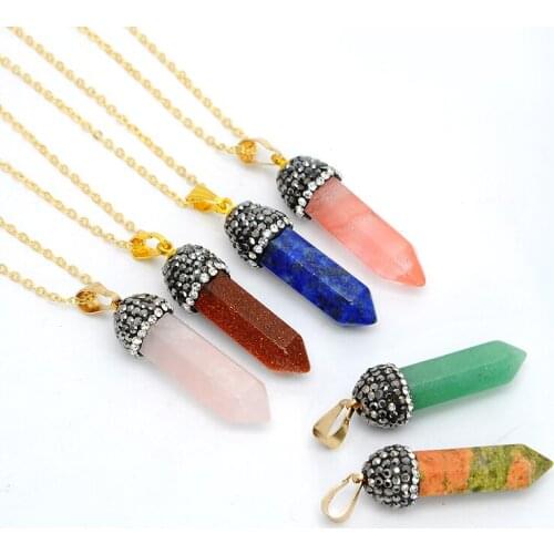 Top Selling Natural Stone Necklace Irregular Bullet Crystal Pendant Necklaces for Women Men