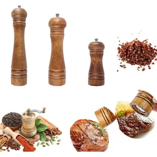 Retro 5" 8"10" Refillable Wooden Salt Pepper Mill Spice Herb Manual Grinder Pepper Spice Mill Grinder Set