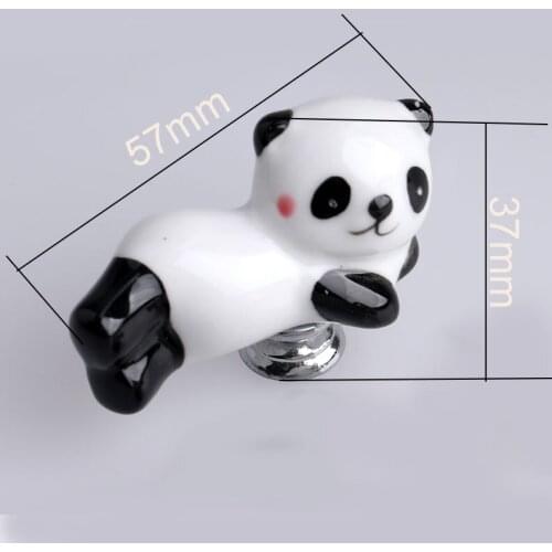 Cute ceramic bear Cartoon black white children room drawer shoe cabinet tv cabinet knob pull handle chrome silver