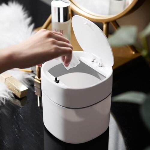 Mini Waste Bin Desktop Home Garbage Basket Small Trash Can Swing With Lid Creative Plastic Office Supplies Trash Can