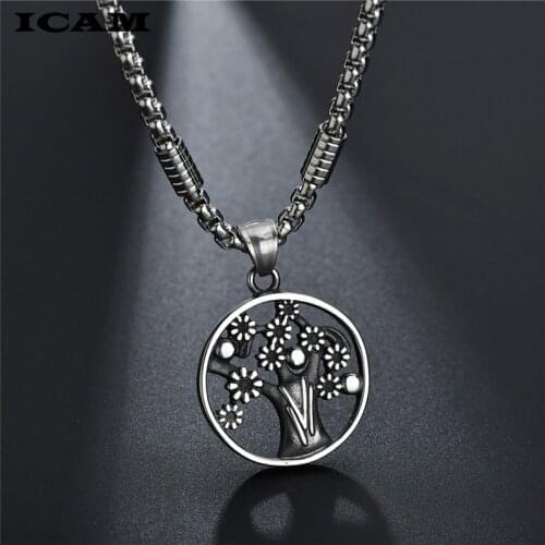 ICAM 2019 Tree of Life Enamel Stainless Steel Chain Necklaces for Men Silver Color Necklace Jewelry colgante hombre