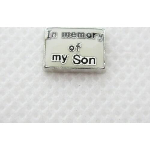 New Arrival 20pcs/lot In Memory Of My Son Floating Charms Living Glass Memory Lockets Pendants DIY Jewelry Accessories Charm