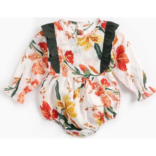 Autumn and Spring Girls Romper Printer Floral Baby Clothing Long Sleeve Infant Clothes