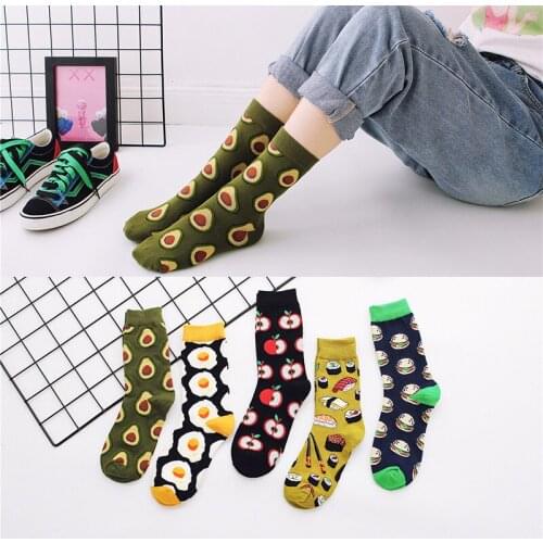 Autumn and Winter Kawaii Harajuku Socks Women Hamburger Fried Egg Sushi Designer Socks Avocado Middle Tube Woman Socks