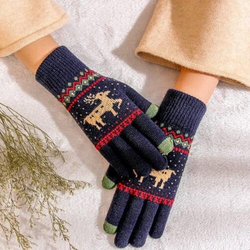 Warm Fawn Gloves Women Touch Screen Glove Lady Winter Velvet Wool Gloves Female Christmas Mittens Glove