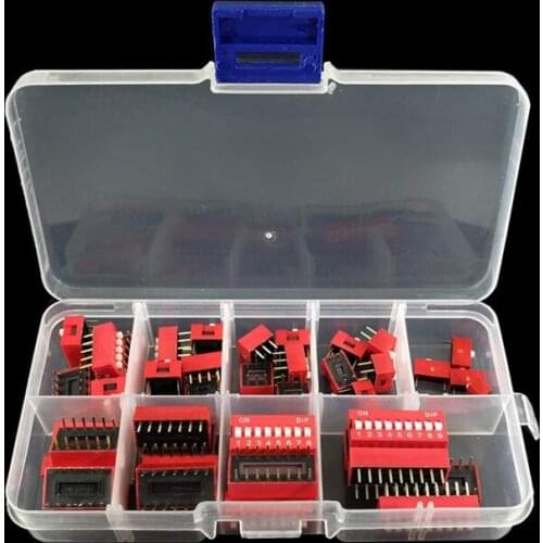 45PCS/LOT Dip Switch Kit 1 2 3 4 5 6 7 8 9 Way 2.54 mm Toggle Switch Red Snap Switches Mixed Kit Each 5PCS Combination Set