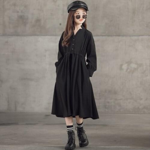 Girls Dress Teen Kids Autumn Midi Dress 2021 New Fashion Children Baby Clothes Toddler Mid Length Elegantlong Sleeve,# 6411
