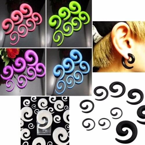 1 Pair Acrylic Spiral Ear Stretching Taper Black White Green Piercing Ear Expander Plugs Body Jewelry 1.6mm-20mm Free Shipping