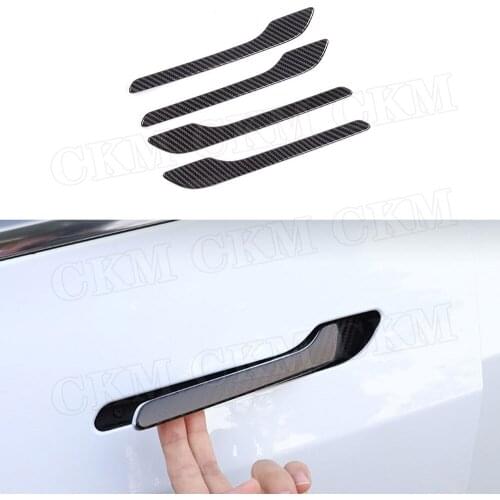 4 PCS/Set Carbon Fiber Car Door Handles Exterior Trims Decorative Cover Stickers For Tesla Model 3 2017 - 2019