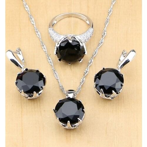 Silver 925 Jewelry Black Srones With White Beads Bridal Jewelry Sets For Women Wedding Earrings/Pendant/Necklace/Ring