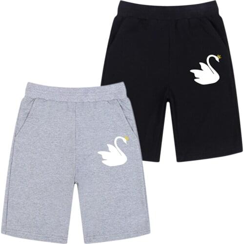 2021 Cartoon Swan Print Shorts Cotton Girls Sport Short Pants Kids Cartoon Elastic Waist Bottoms Fashion Clothes