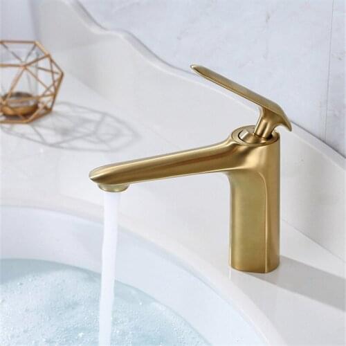 Basin Faucet Total Brass Sink Mixer Tap Hot & Cold Faucet Single Handle Luxury Lavatory Basin Tap Brushed gold Bathroom Crane