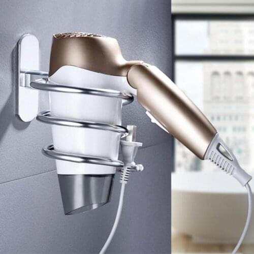 Hair Dryer Stand Storage Organizer Rack Space Aluminum Holder Hanger Wall Mounted Shelf Storage Rack Spiral Stand Holder Hanger
