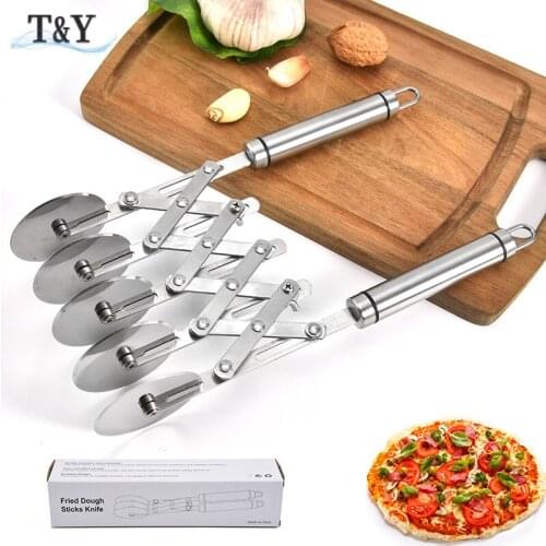 T&Y 1PC 5 Wheel Pastry Cutter Stainless Steel Expandable Durable Multi-Round Pasta Roller Pizza With Cutter Anti-Slip Handle