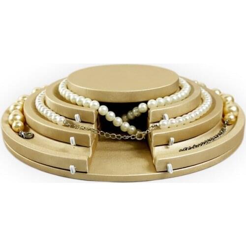 High-grade new product jewelry counter displays gold black PU leather pearl necklace bracelet plate displays decorations