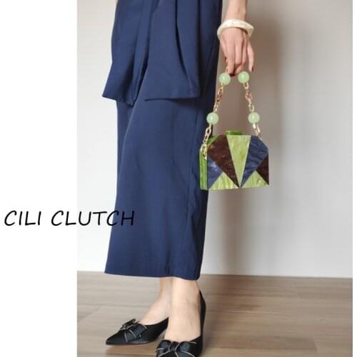 【wander lamar 】2021 fashion design triangle connect luxury acrylic chain bag purse