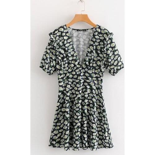 YSMILE Y Fashion Sexy Women Summer Print Casual Dress Personality V-Neck Female A-Line Cascading Ruffle Holiday Daily Dress HY16