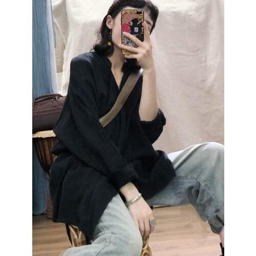 Women Loose V Neck Irregular Length Blouse Tops Ladies Spring Autumn Tops Shirt Female 2021 Blouse