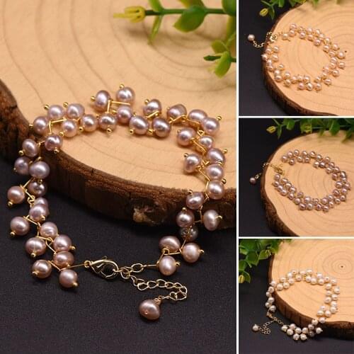 Women Pure Natural Freshwater Pearl Female Bracelet Pink Purple White Wedding Banquet Boutique Fashion Luxury Jewelry Accessory