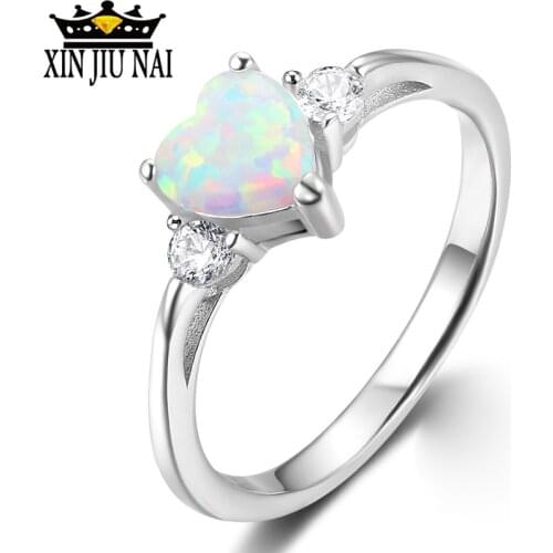 Womens 925 Anillos Silver Ring Love Heart Cut Fire Opal Jewelry Christmas Birthday Proposal Gift Bridal Engagement Party Rings