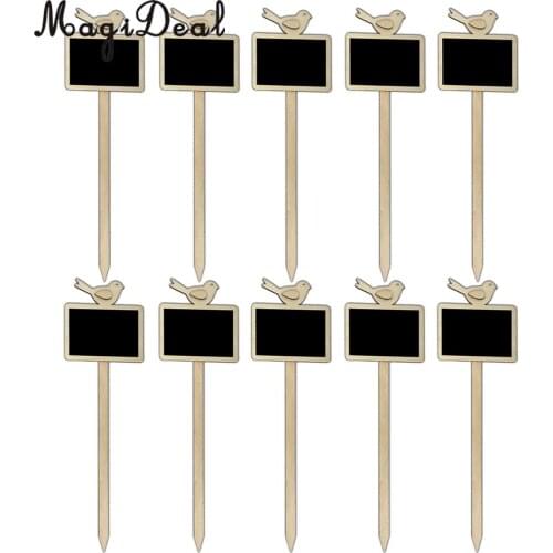 10pcs Bird Design Wooden Blackboard Chalkboard with Stick Flower Plant Pot Label Tag Sign