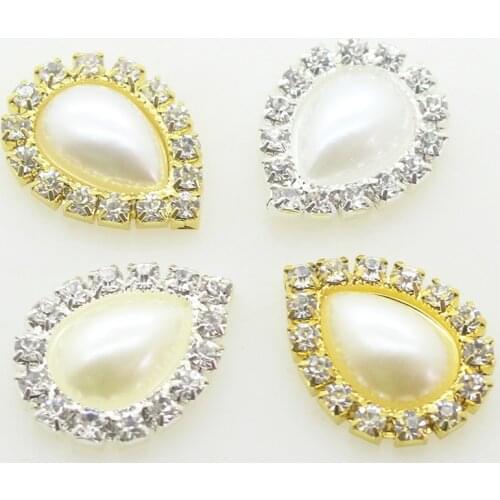 10Pcs Water Drop Button Artificial Pearl Rhinestones Two Color 17*22mm For Sewing Handwork Decoration Accessories