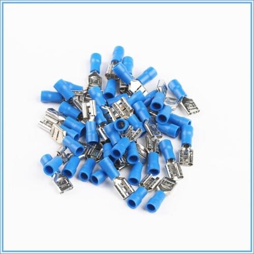 100PCS FDD Female Insulated Electrical Crimp Terminal for Blue 16-14 AWG Connectors Cable Wire Connector FDD2-250