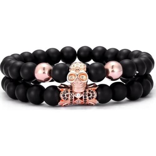 2 pieces / set of micro-inlaid zircon taro Bracelet stretch natural stone beaded bracelet for men and women