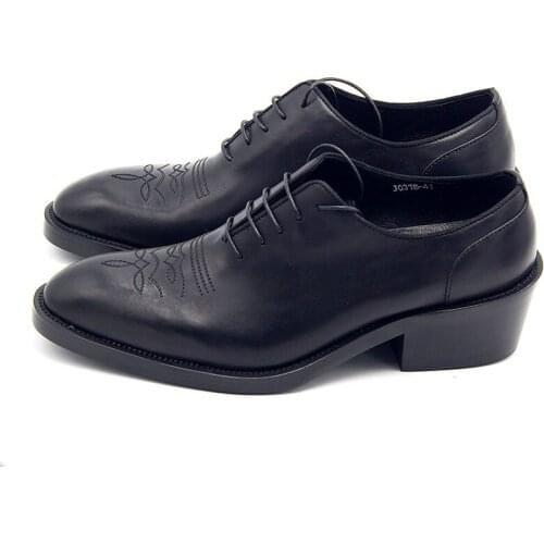 England Style 2020 New Mens Handmade Real Leather Formal Dress Shoes For Man Increasing Med Heels Oxfords Lace Up Office Shoes