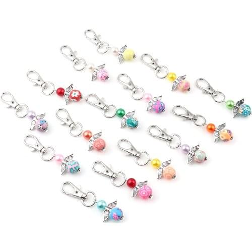 5PCs Zinc Based Alloy Angle Knitting Stitch Markers Charms Wing Pearlized Silver Color Setting Fuchsia Glitter 60mm29mm x 25mm