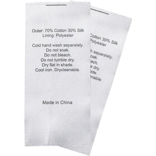 Customized White Satin Ribbon Care Instruction Labels For Clothes Printed Washable Mark Label For Clothing Tags