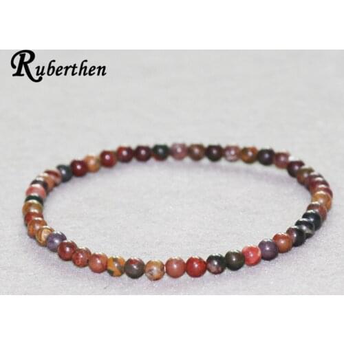 Ruberthen Natural Picasso Jaspers Bracelet 4 mm Natural Stone Yoga Bracelet Fashion Mini Gem Stone Bracelet Drop Shipping